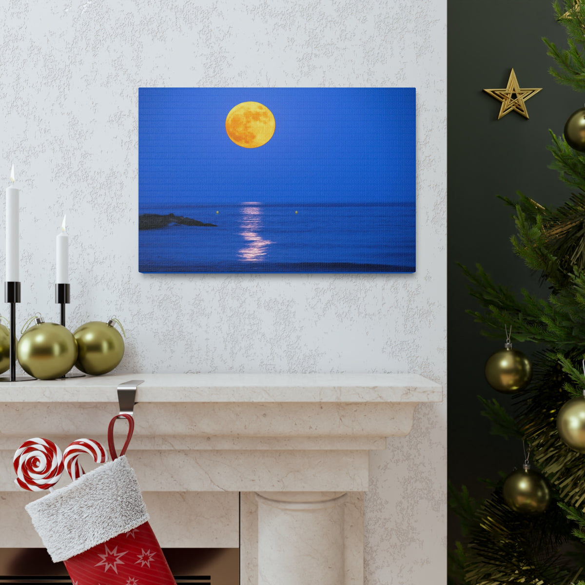 Super Moon over Seascape Sea Canvas Wall Art for Home Decor Ready-to-Hang-Express Your Love Gifts