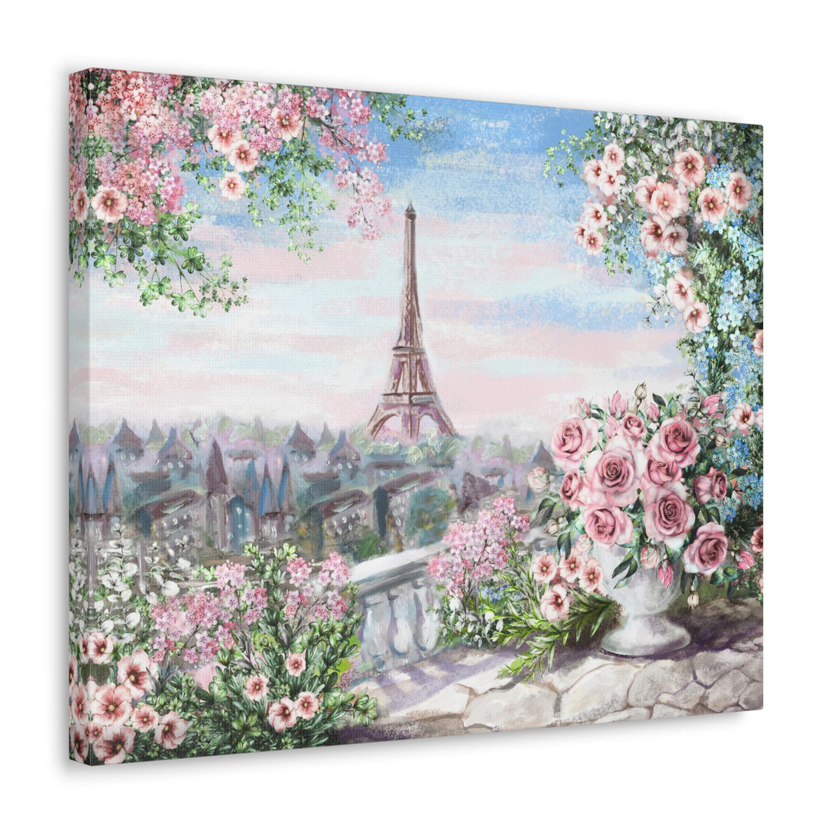Paris Roses Pink Eiffel Tower France Canvas Artwork High-Quality Breathtaking French City for Home Decor Ready to Hang-Express Your Love Gifts