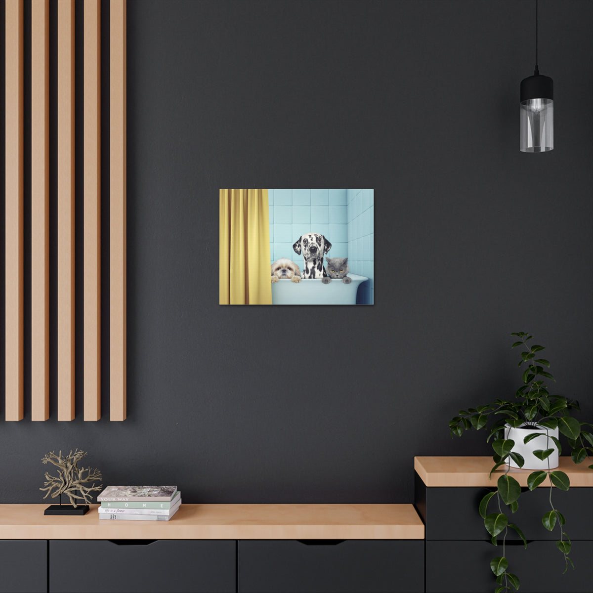Cute Two Dogs and Cat Canvas Wall Art for Home Decor Ready-to-Hang-Express Your Love Gifts