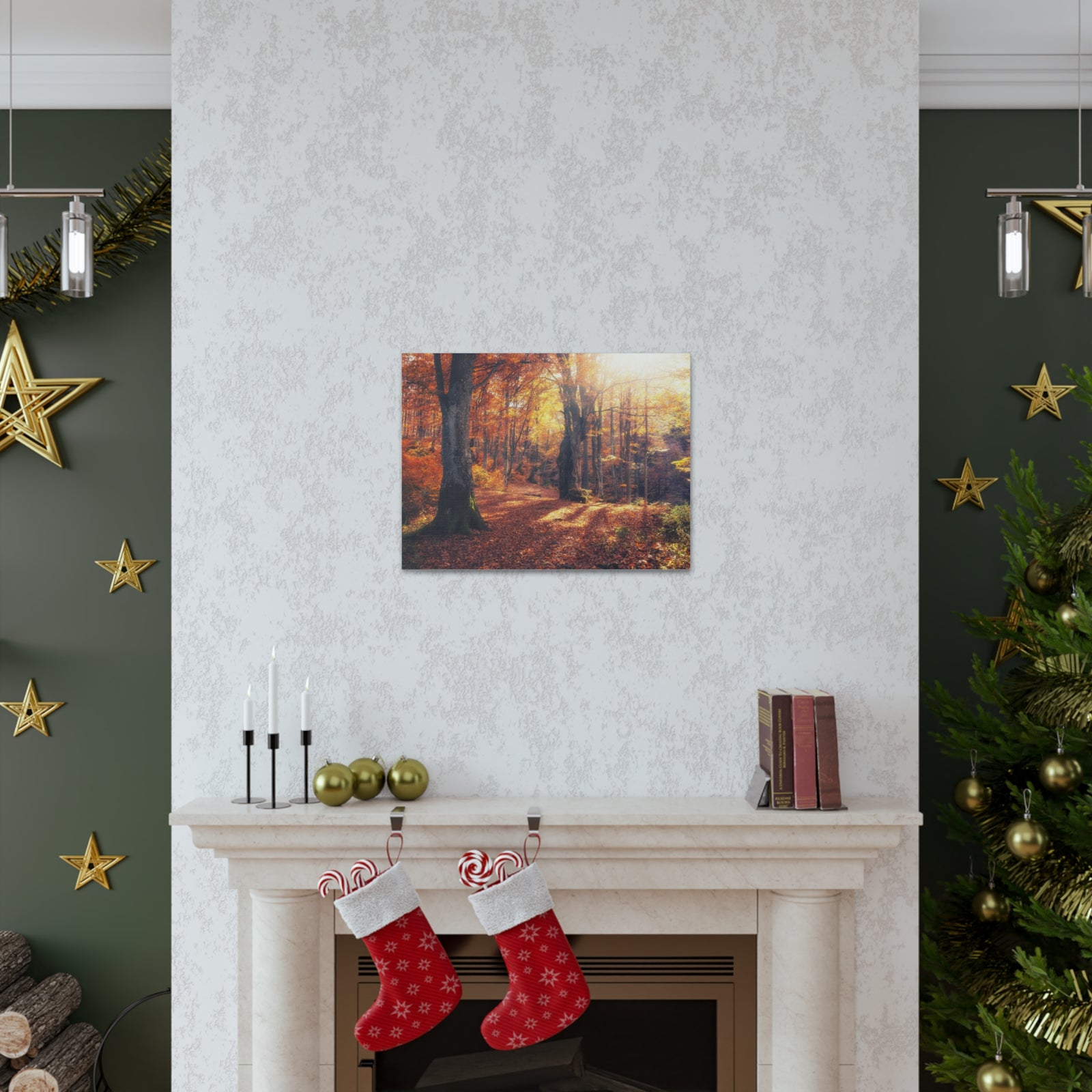 Orange Tree Sunlight Autumn Forest Nature Wilderness Photography Canvas Wall Art for Home Decor Ready-to-Hang-Express Your Love Gifts