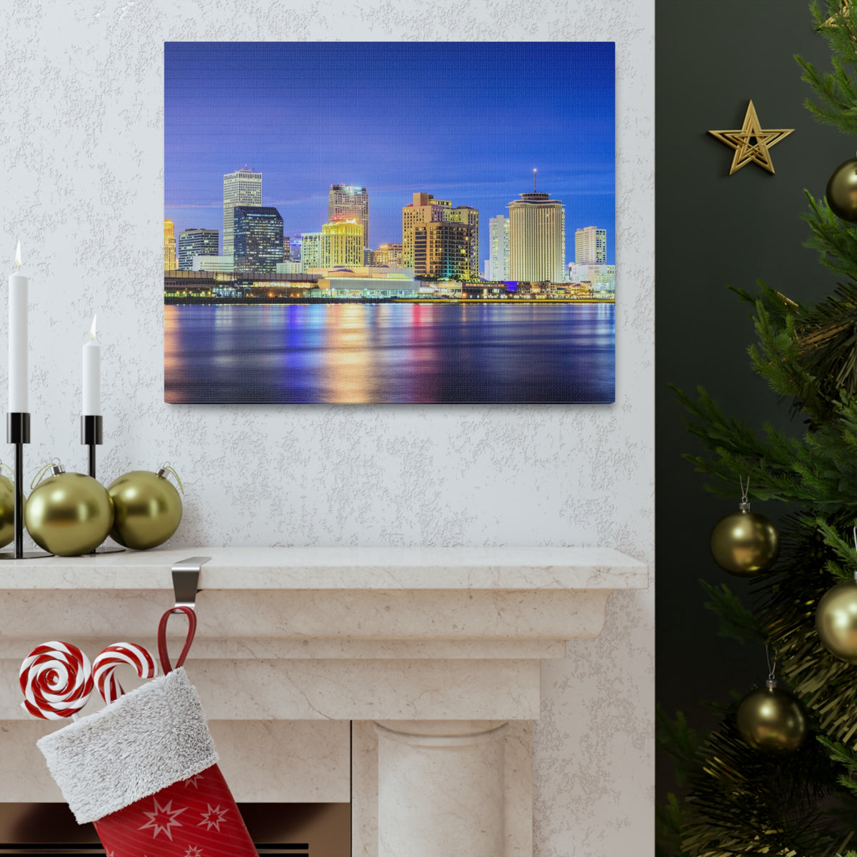 New Orleans Night Skyline Canvas Artwork High-Quality Breathtaking Stunning Cityscape for Home Decor Ready to Hang-Express Your Love Gifts