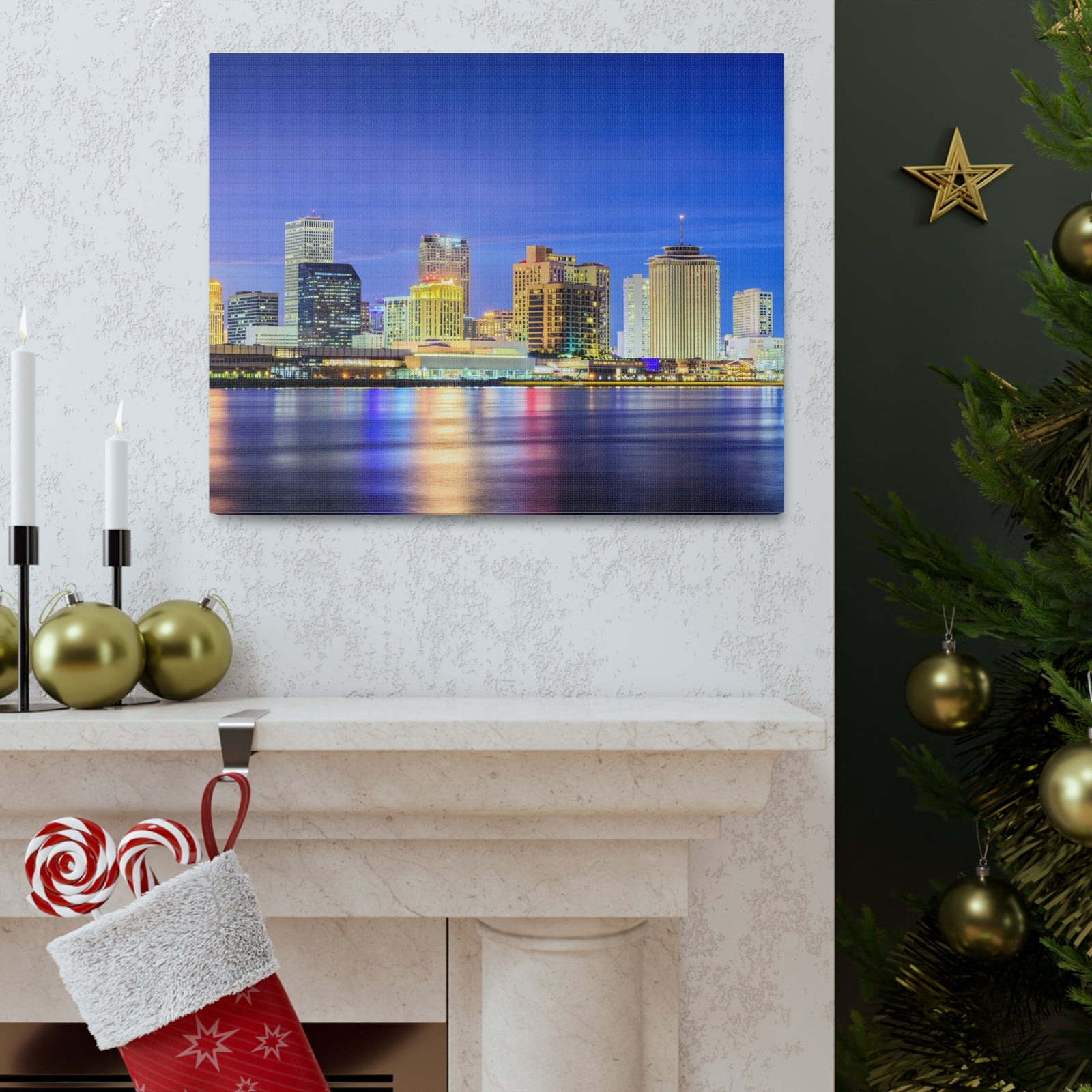 New Orleans Night Skyline Canvas Artwork High-Quality Breathtaking Stunning Cityscape for Home Decor Ready to Hang-Express Your Love Gifts