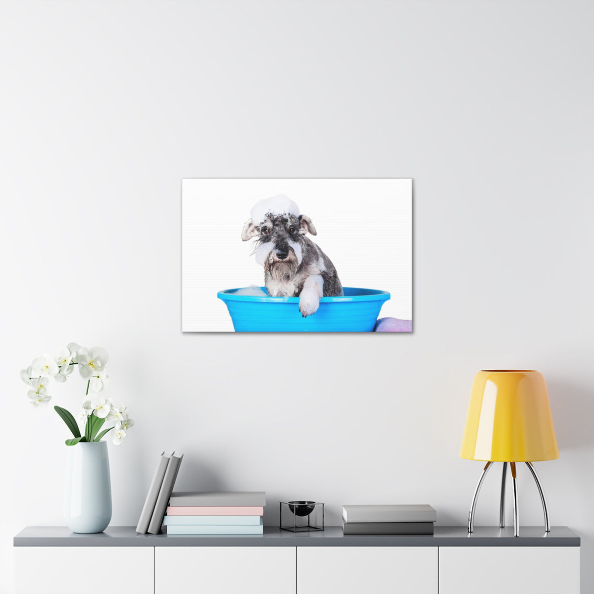 Cute Schnauzer Bath Canvas Wall Art for Home Decor Ready-to-Hang-Express Your Love Gifts