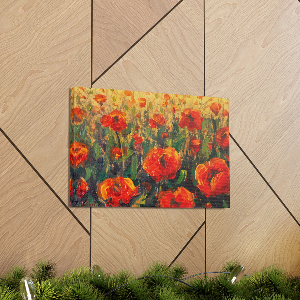 Red Large Poppies In Green Grass Flower Canvas Wall Art for Home Decor Ready-to-Hang-Express Your Love Gifts