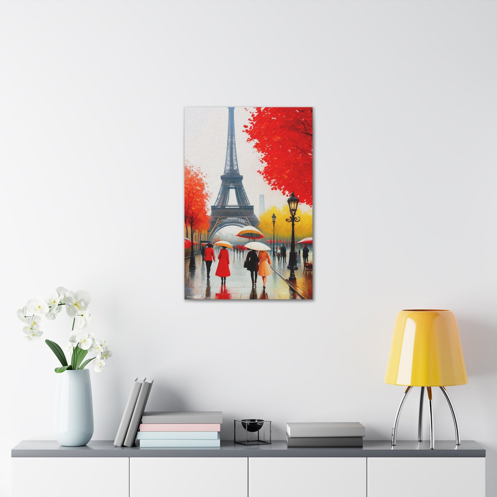 Paris Eiffel Tower Red Dress And Red Tree France Canvas Artwork High-Quality Breathtaking French City for Home Decor Ready to Hang-Express Your Love Gifts