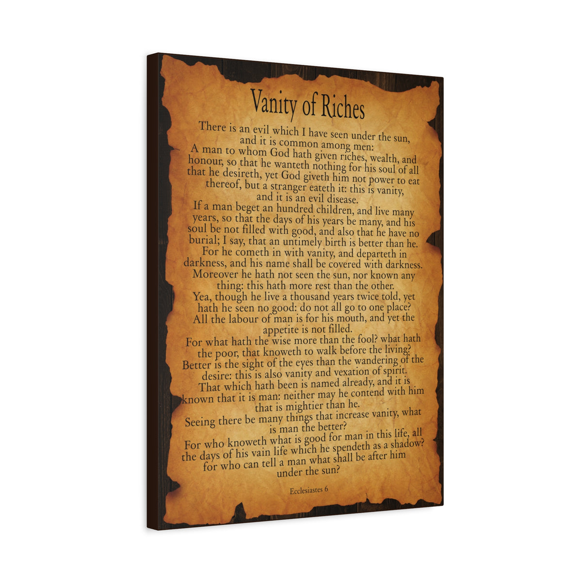 Scripture Walls Vanity of Riches Ecclesiastes 6 Gold Brown Bible Verse Canvas Christian Wall Art Ready to Hang-Express Your Love Gifts