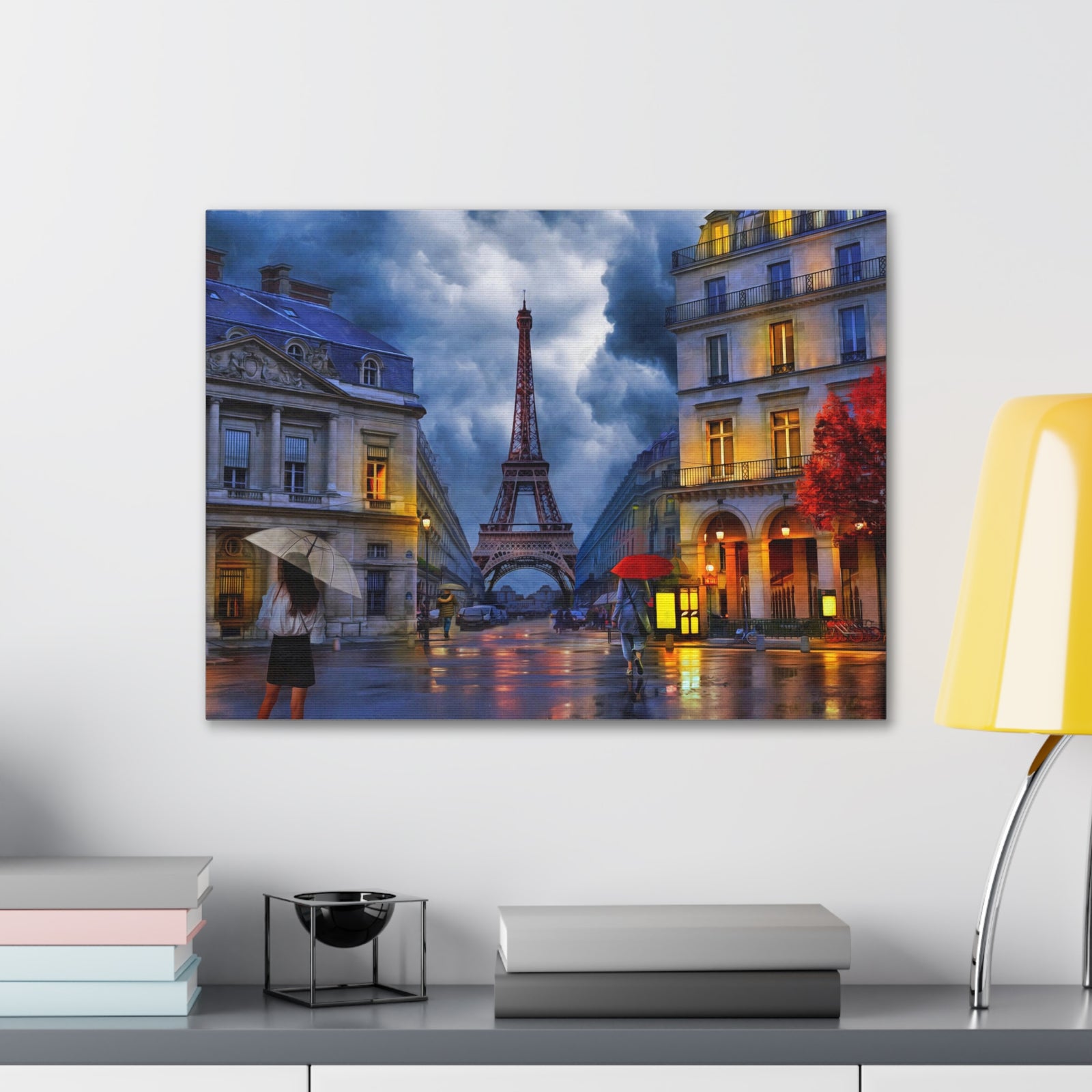 Paris Street View Red Umbrella Eiffel Tower France Canvas Artwork High-Quality Breathtaking French City for Home Decor Ready to Hang-Express Your Love Gifts