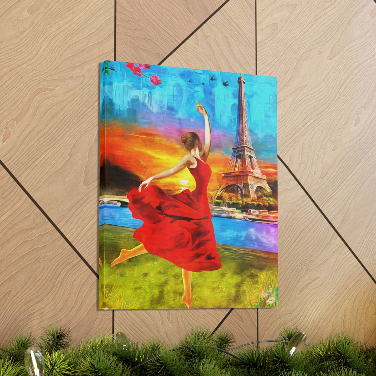 Eiffel Tower Red Dress Paris France Canvas Artwork High-Quality Breathtaking French City for Home Decor Ready to Hang-Express Your Love Gifts