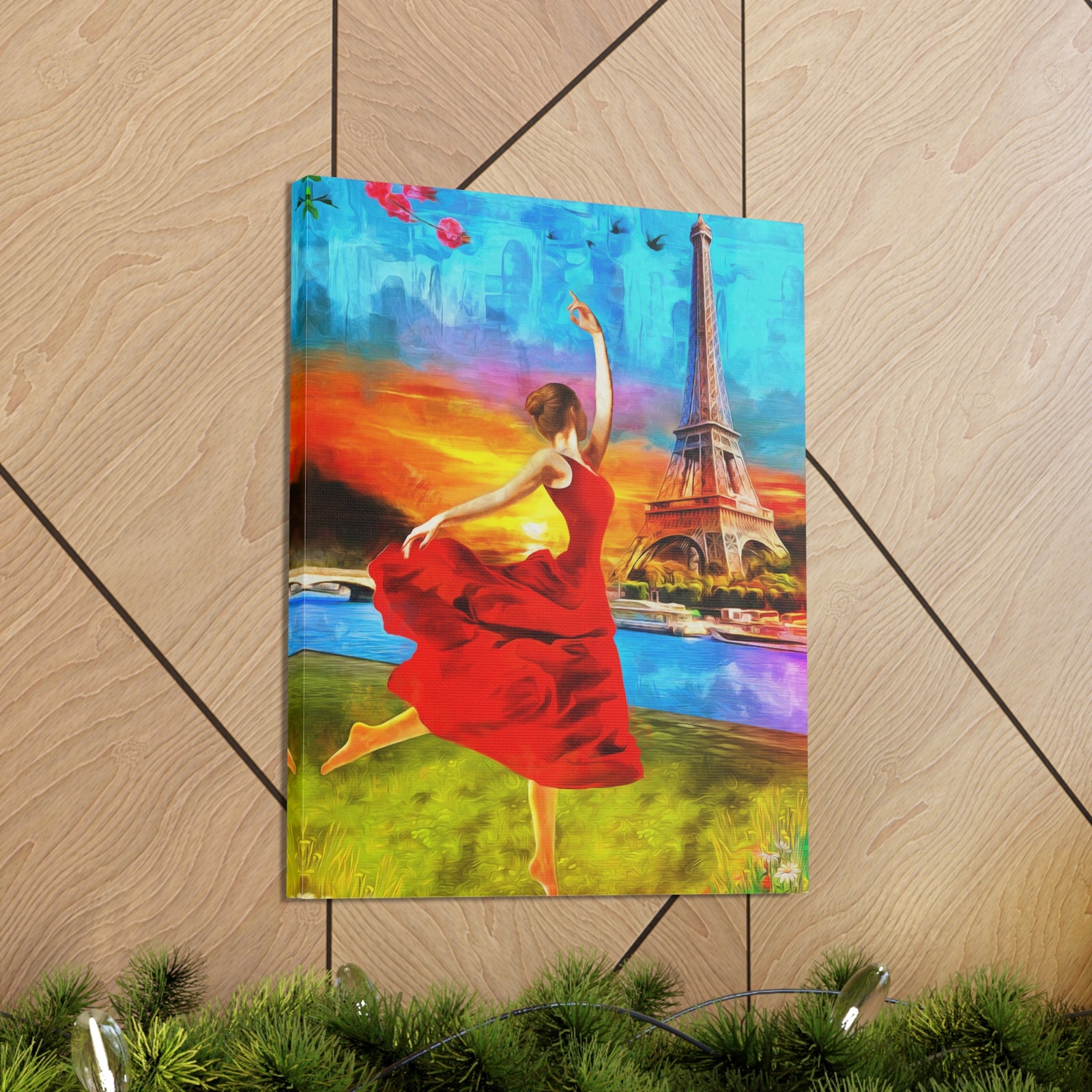 Eiffel Tower Red Dress Paris France Canvas Artwork High-Quality Breathtaking French City for Home Decor Ready to Hang-Express Your Love Gifts