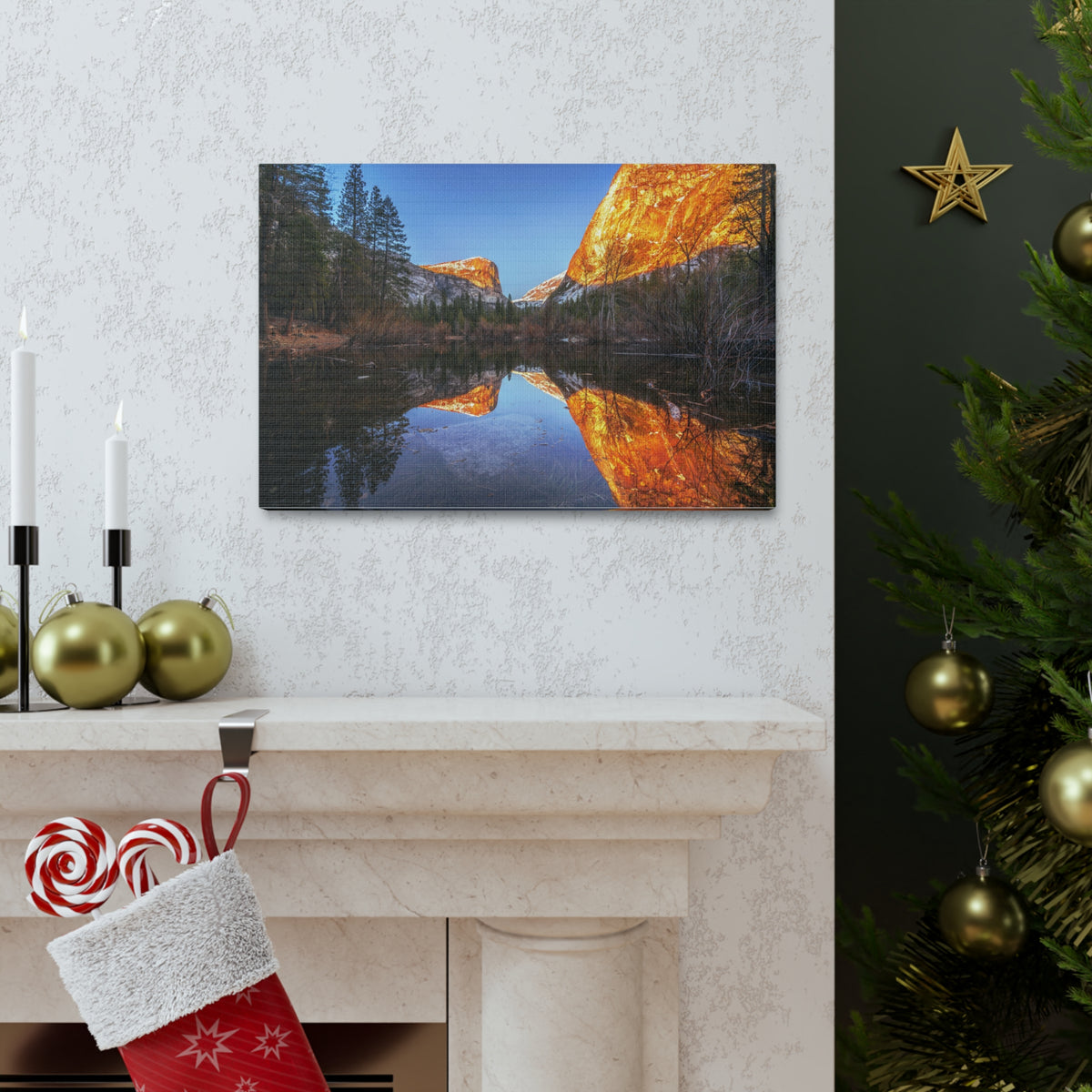 Mountain Golden Hour Lake Nature Wilderness Photography Canvas Wall Art for Home Decor Ready-to-Hang-Express Your Love Gifts