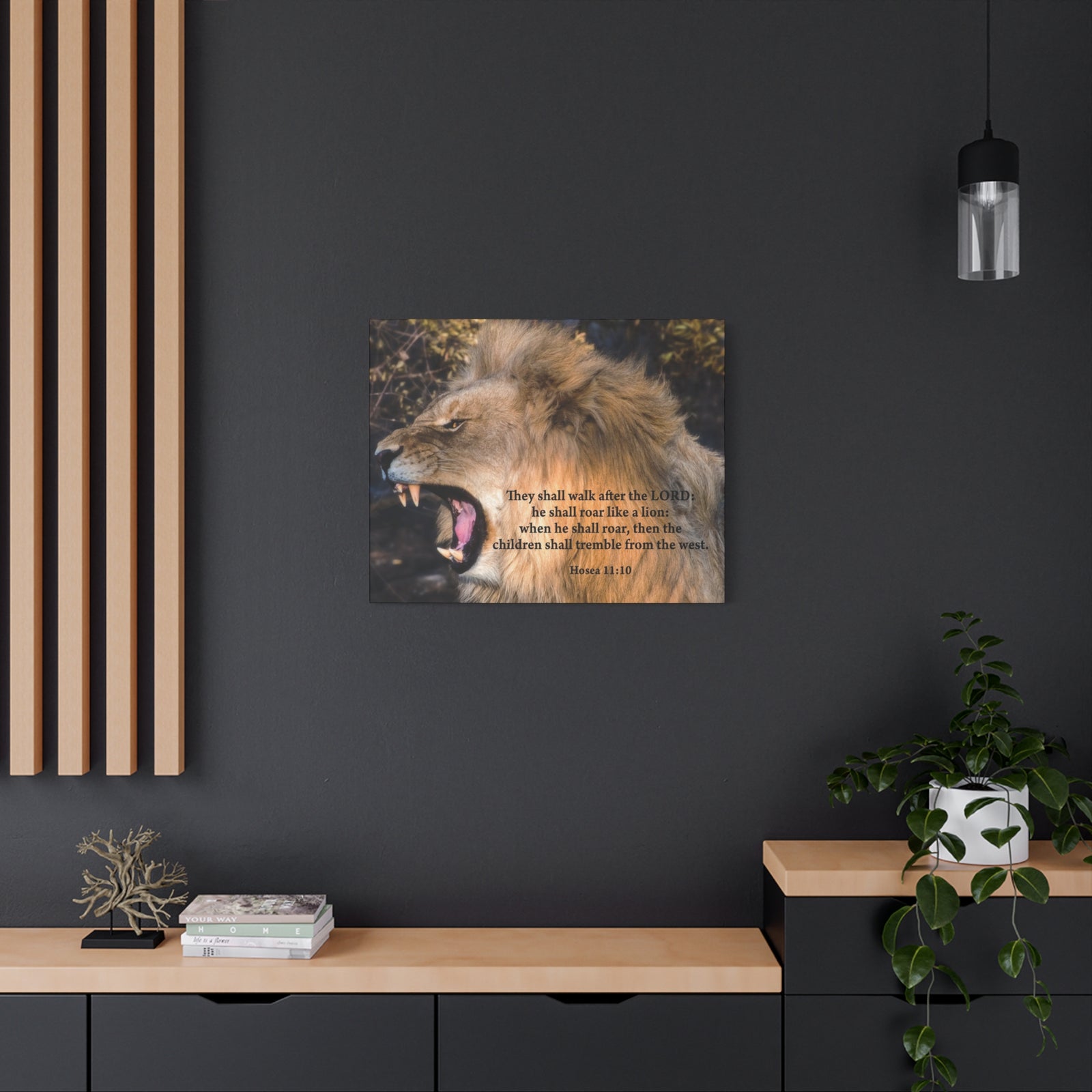 Scripture Canvas Roaring Lion of Judah Hosea 11:10 Christian Wall Art Bible Verse Print Ready to Hang-Express Your Love Gifts