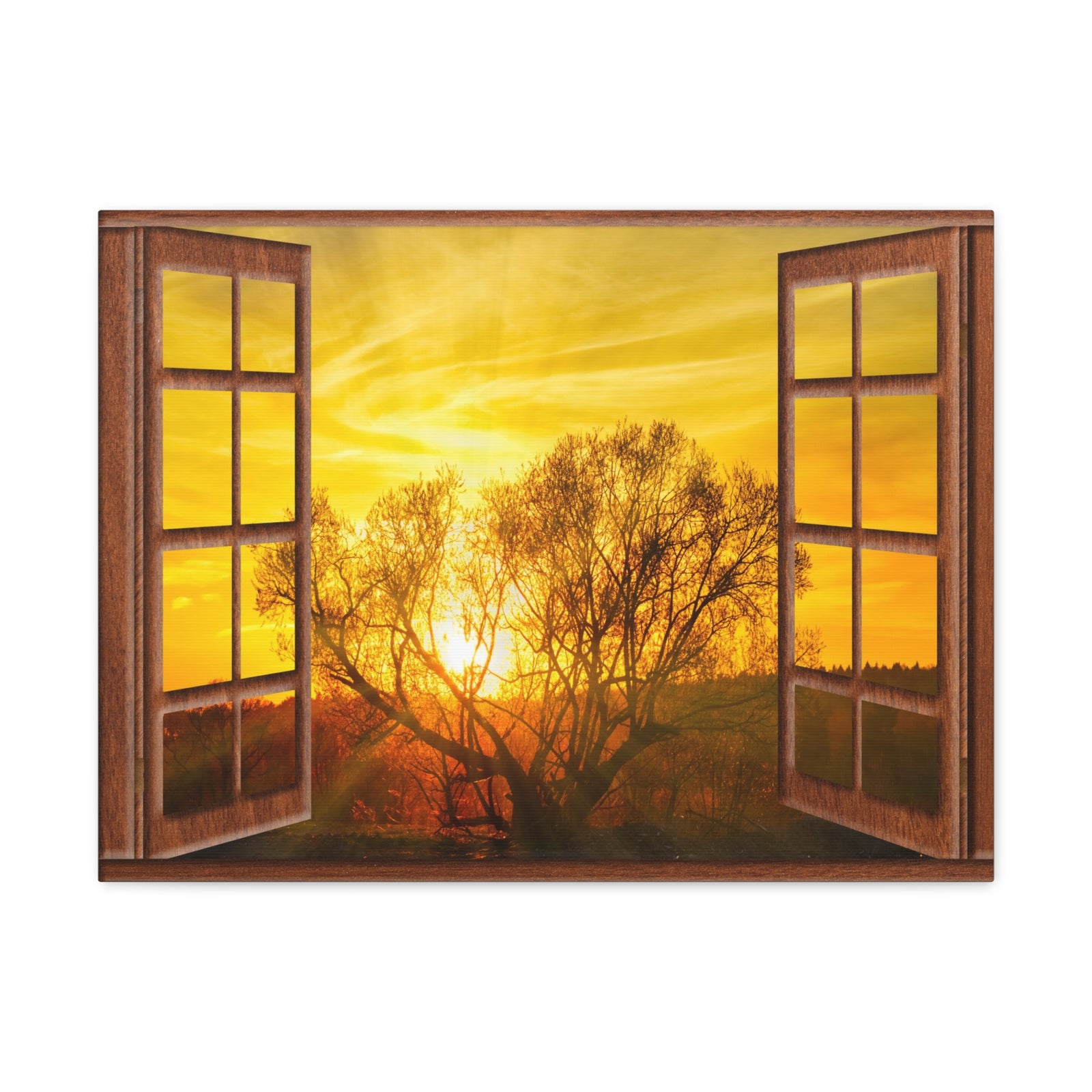 Canvas Print Wall Art Window Sunrise Tree View Nature Photography Realism Scenic Landscape Colorful Multicolor for Home Decor Ready to Hang-Express Your Love Gifts