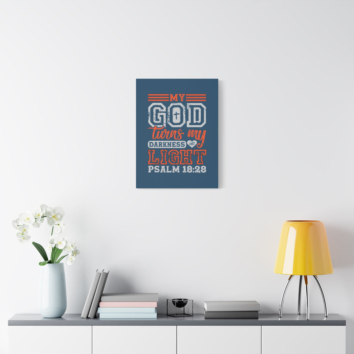 Scripture Walls My God Wins Psalm 18:28 Dark Blue Bible Verse Canvas Christian Wall Art Ready to Hang-Express Your Love Gifts