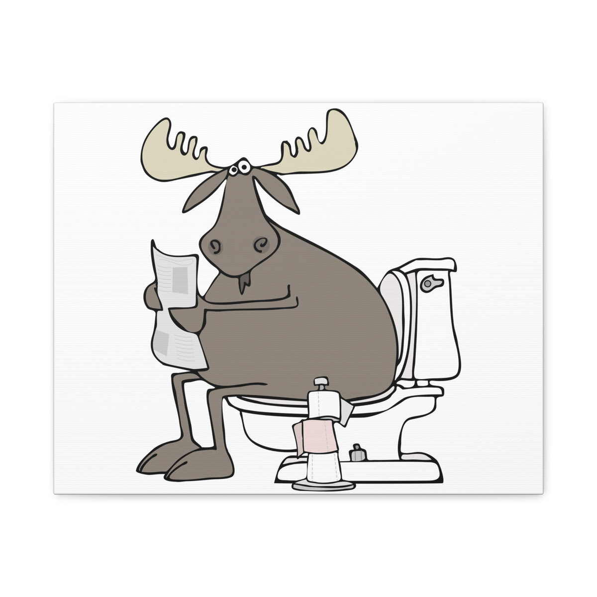 Moose Reading Newspaper On Toilet Funny Canvas Wall Art for Home Decor Ready-to-Hand-Express Your Love Gifts