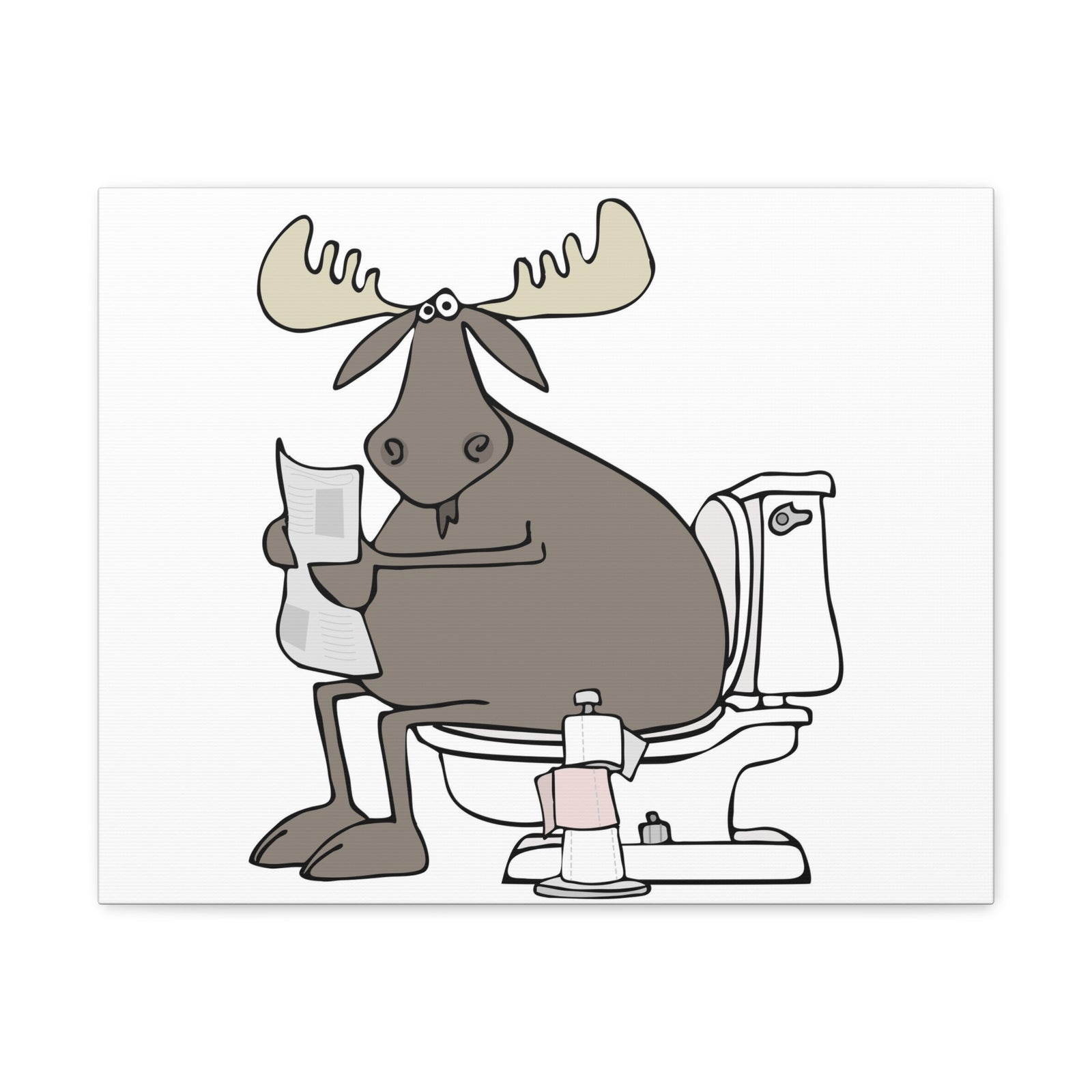Moose Reading Newspaper On Toilet Funny Canvas Wall Art for Home Decor Ready-to-Hand-Express Your Love Gifts