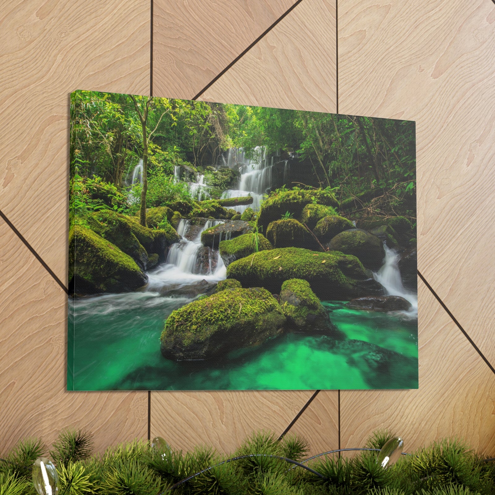 Jungle Waterfall In Thailand Modern Multicolor Scenic Nature Photography Canvas Home Office Decor Ready to Hang-Express Your Love Gifts