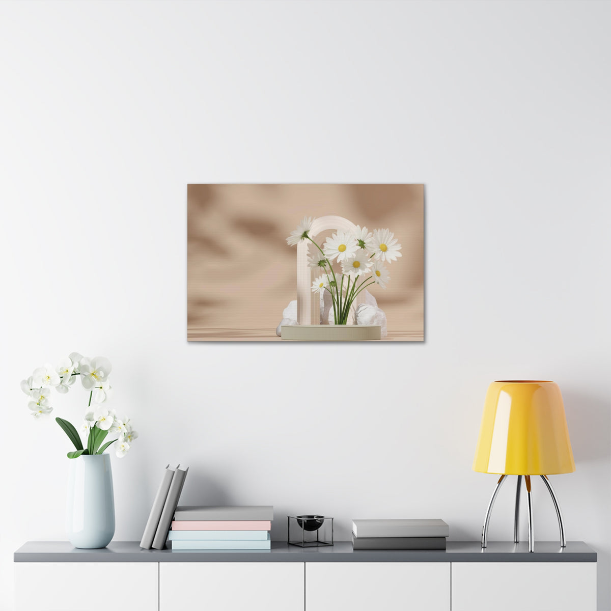 Daisy Flower and White Rocks Flower Canvas Wall Art for Home Decor Ready-to-Hang-Express Your Love Gifts