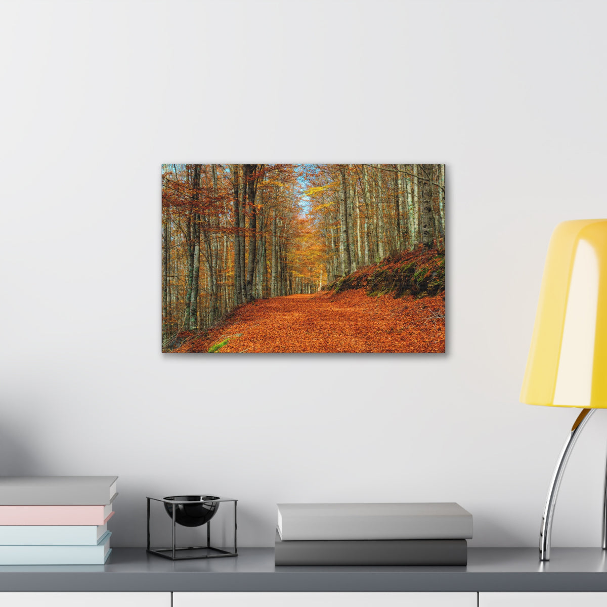 Path Through Red & Orange Autumn Park Nature Wilderness Photography Canvas Wall Art for Home Decor Ready-to-Hang-Express Your Love Gifts