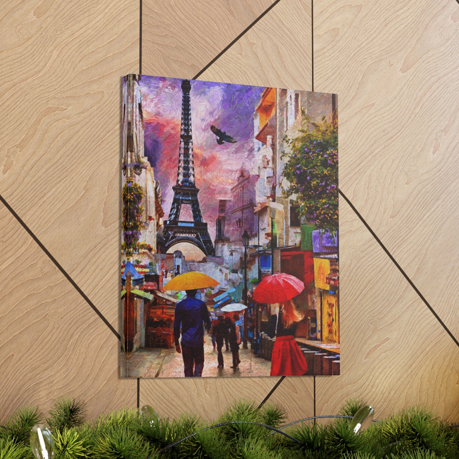 Paris Romantic Couple Red Umbrella Eiffel Tower France Canvas Artwork High-Quality Breathtaking French City for Home Decor Ready to Hang-Express Your Love Gifts