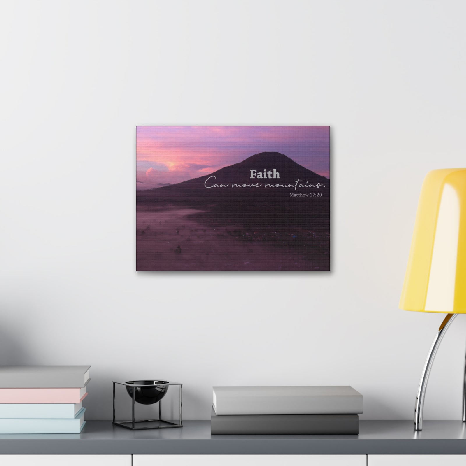 Scripture Canvas Move Mountains Matthew 17:20 Pink Christian Wall Art Bible Verse Print Ready to Hang-Express Your Love Gifts