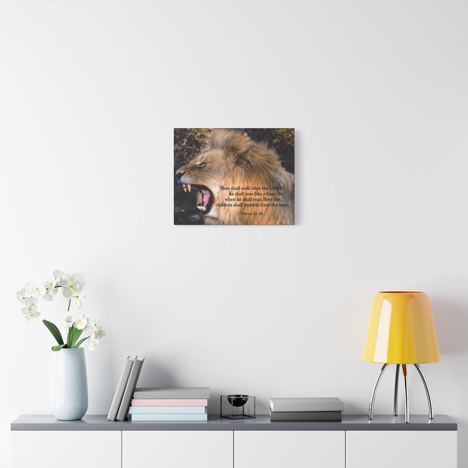 Scripture Canvas Roaring Lion of Judah Hosea 11:10 Christian Wall Art Bible Verse Print Ready to Hang-Express Your Love Gifts
