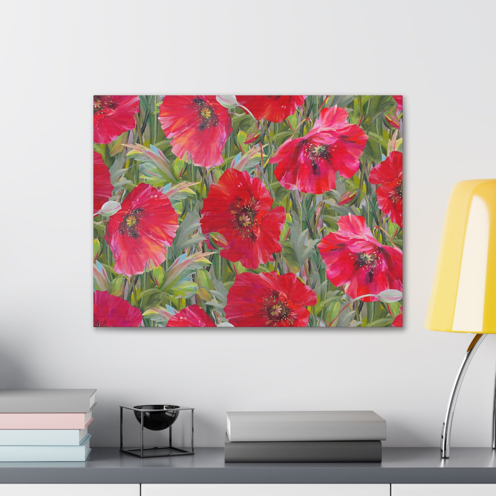 Seamless Floral Pattern Red Poppies Flower Canvas Wall Art for Home Decor Ready-to-Hang-Express Your Love Gifts