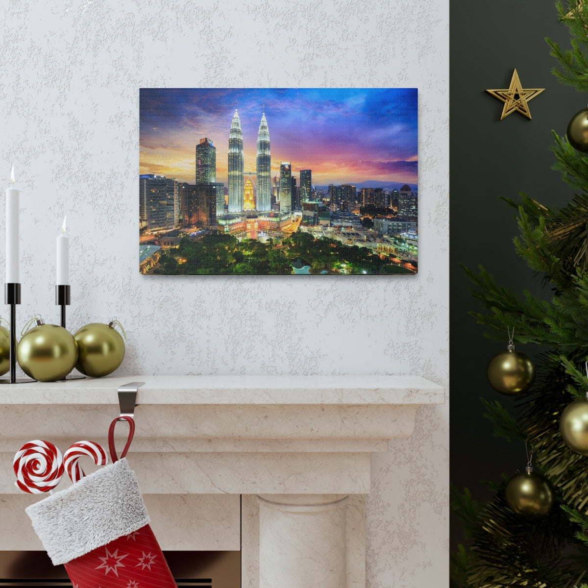 Kuala Lumpur Night Skyline Canvas Artwork High-Quality Breathtaking Stunning Cityscape for Home Decor Ready to Hang-Express Your Love Gifts