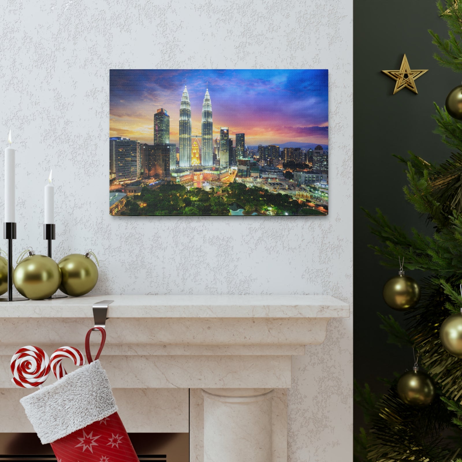 Kuala Lumpur Night Skyline Canvas Artwork High-Quality Breathtaking Stunning Cityscape for Home Decor Ready to Hang-Express Your Love Gifts