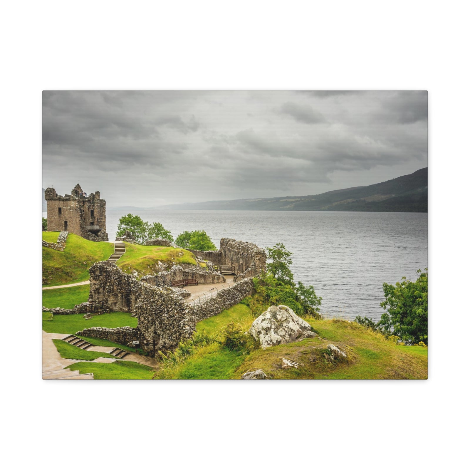 Loch Ness Scotland Modern Ruins of Urquhart Castle Multicolor Scenic Nature Photography Canvas Home Office Decor Ready to Hang-Express Your Love Gifts