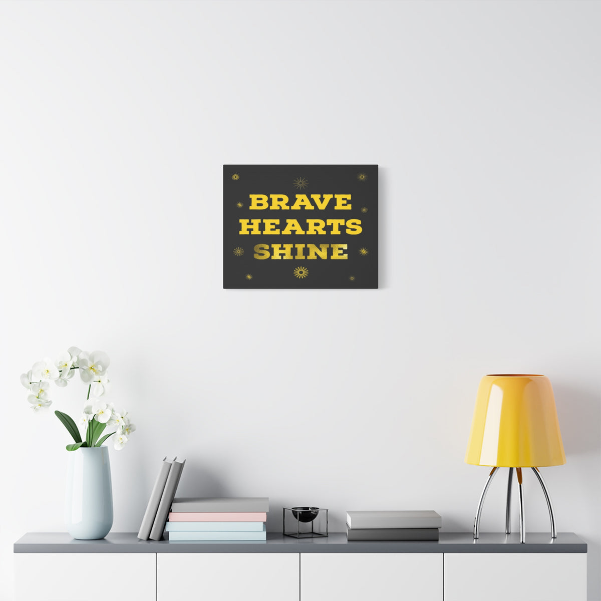 Brave Hearts Shine Inspirational Motivational Quote Canvas Wall Art for Home Decor Ready-to-Hang-Express Your Love Gifts