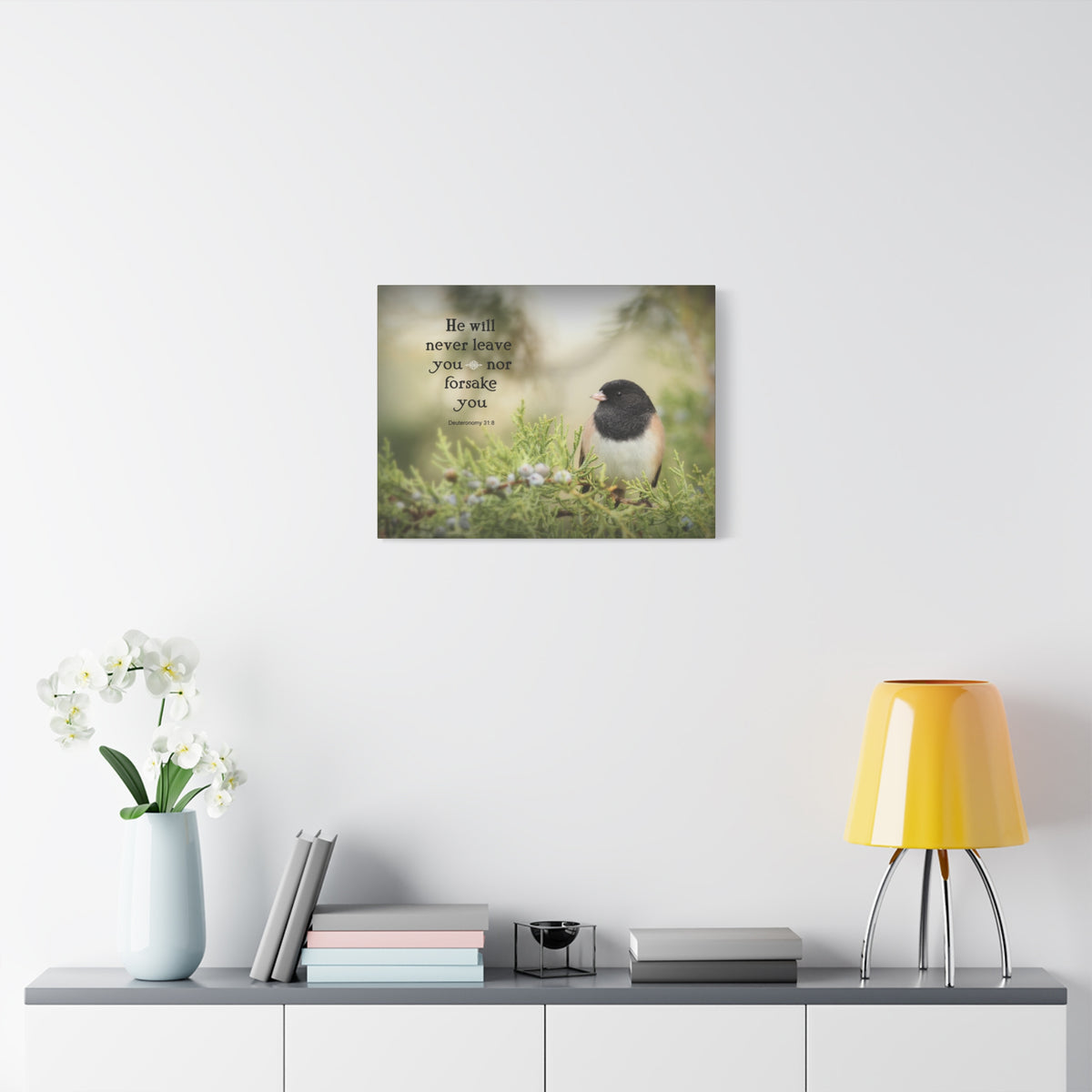 Scripture Canvas Never Forsake Deuteronomy 31:8 Christian Wall Art Bible Verse Print Ready to Hang-Express Your Love Gifts