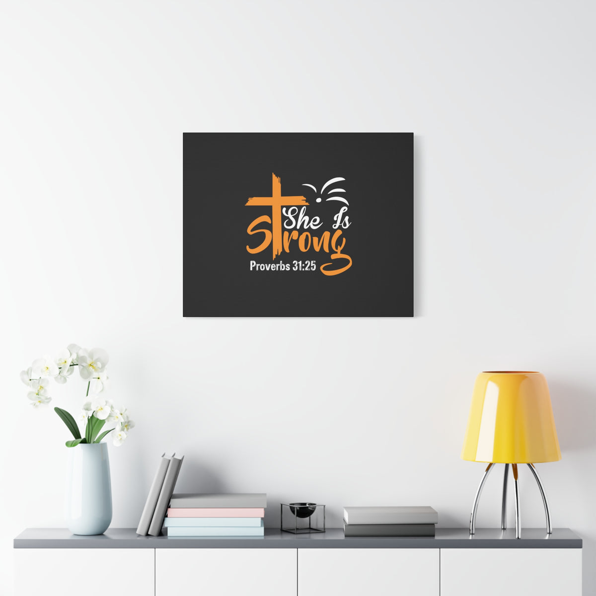 Scripture Canvas She Is Strong Orange Proverbs 31:25 Christian Wall Art Bible Verse Print Ready to Hang-Express Your Love Gifts
