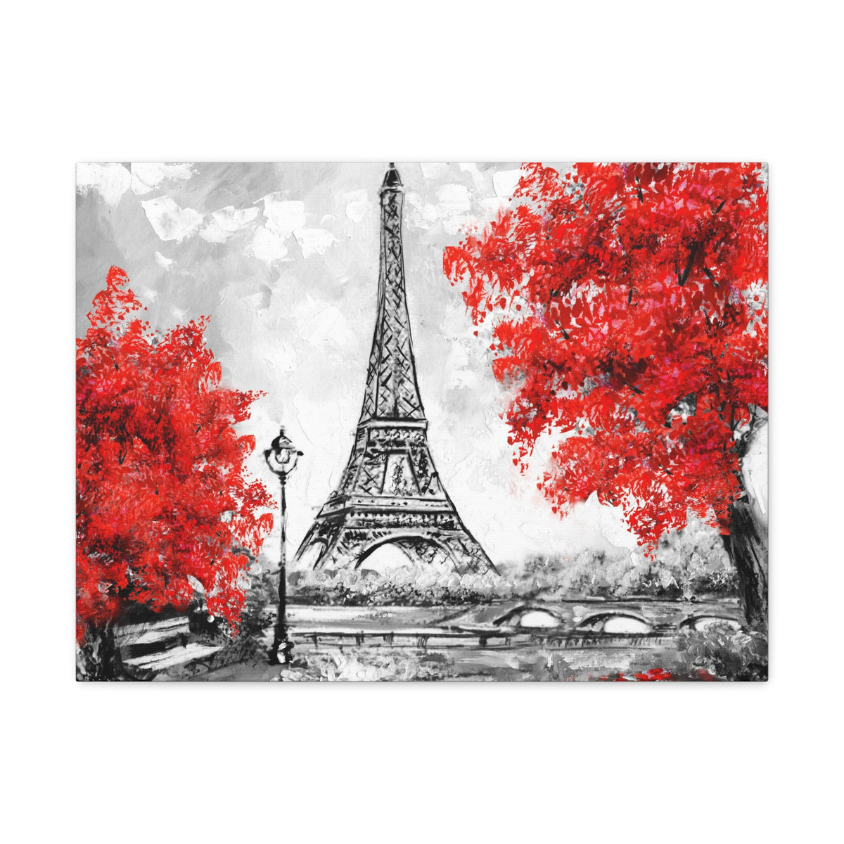 Paris Red Tree Eiffel Tower France Canvas Artwork High-Quality Breathtaking French City for Home Decor Ready to Hang-Express Your Love Gifts