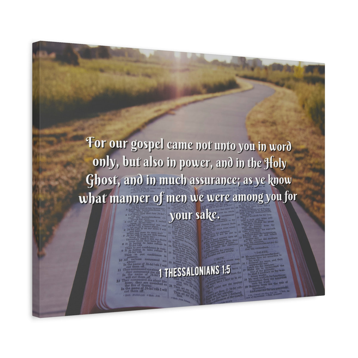 Scripture Canvas Gospel Came 1 Thessalonians 1:5 Christian Wall Art Bible Verse Print Ready to Hang-Express Your Love Gifts