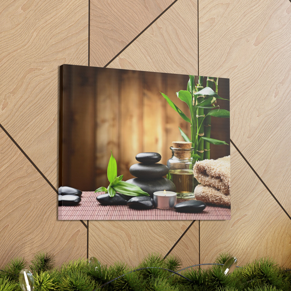 Zen Stones and Bamboo Forest Floral Nature Photography Canvas Wall Art for Home Decor Ready-to-Hang-Express Your Love Gifts