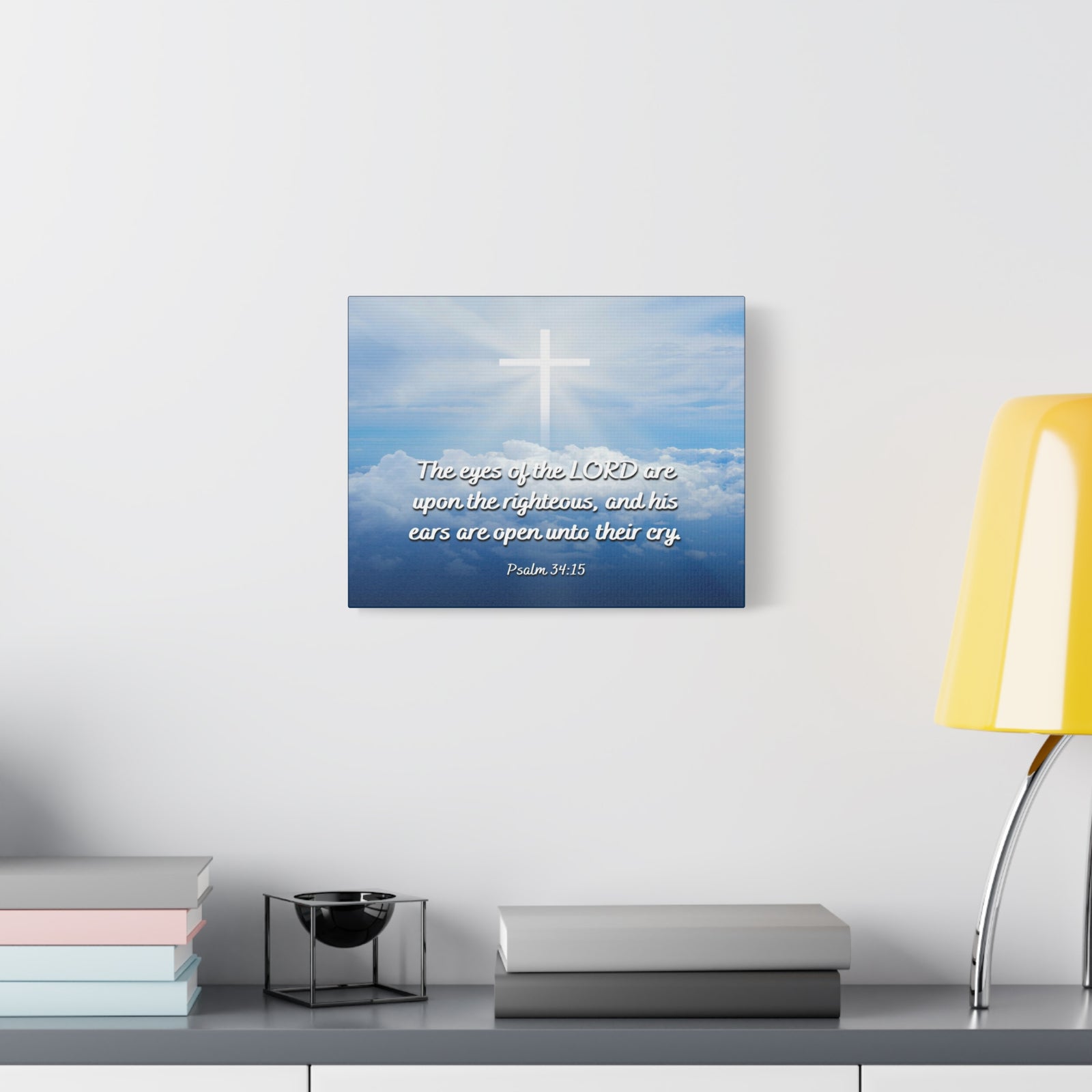 Scripture Canvas The Righteous Psalm 34:15 Christian Wall Art Bible Verse Print Ready to Hang-Express Your Love Gifts