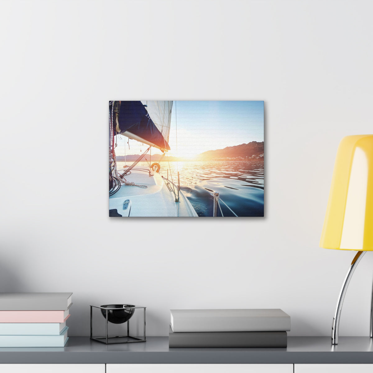 Sailing Yacht Boat On ocean At Sunset Ocean Canvas Wall Art for Home Decor Ready-to-Hang-Express Your Love Gifts