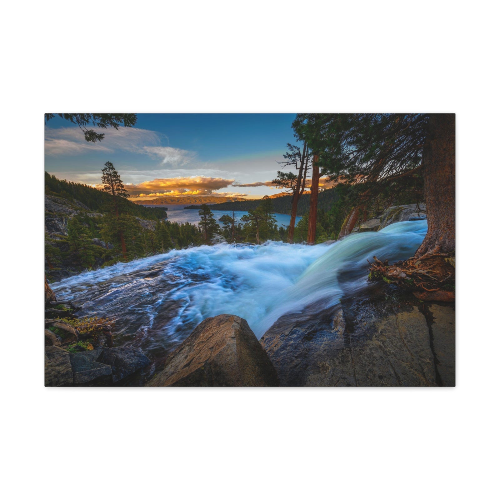 Lake Tahoe Sunset Rushing Water Modern Multicolor Scenic Nature Photography Canvas Home Office Decor Ready to Hang-Express Your Love Gifts