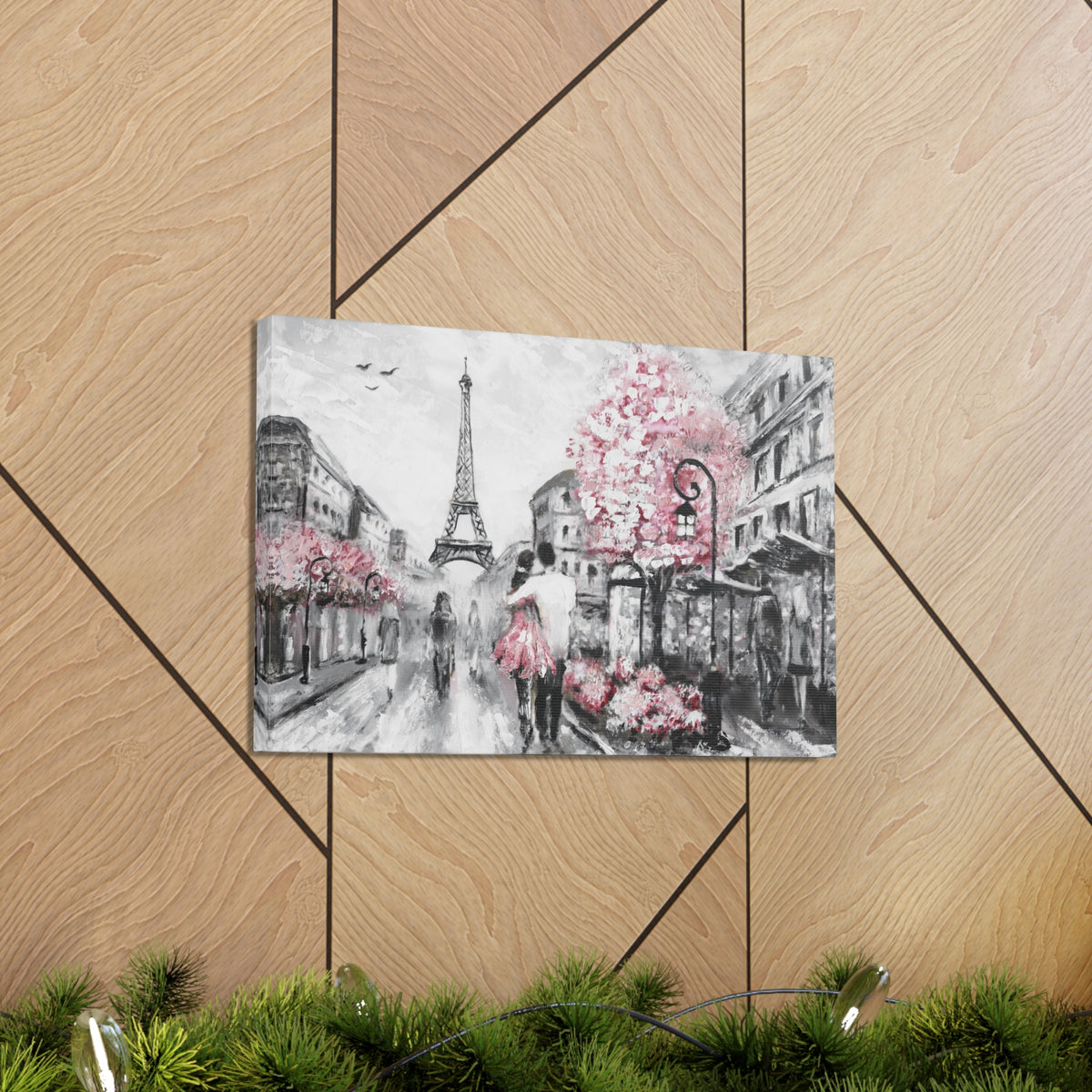 Couple Hug Pink Paris France Canvas Artwork High-Quality Breathtaking French City for Home Decor Ready to Hang-Express Your Love Gifts