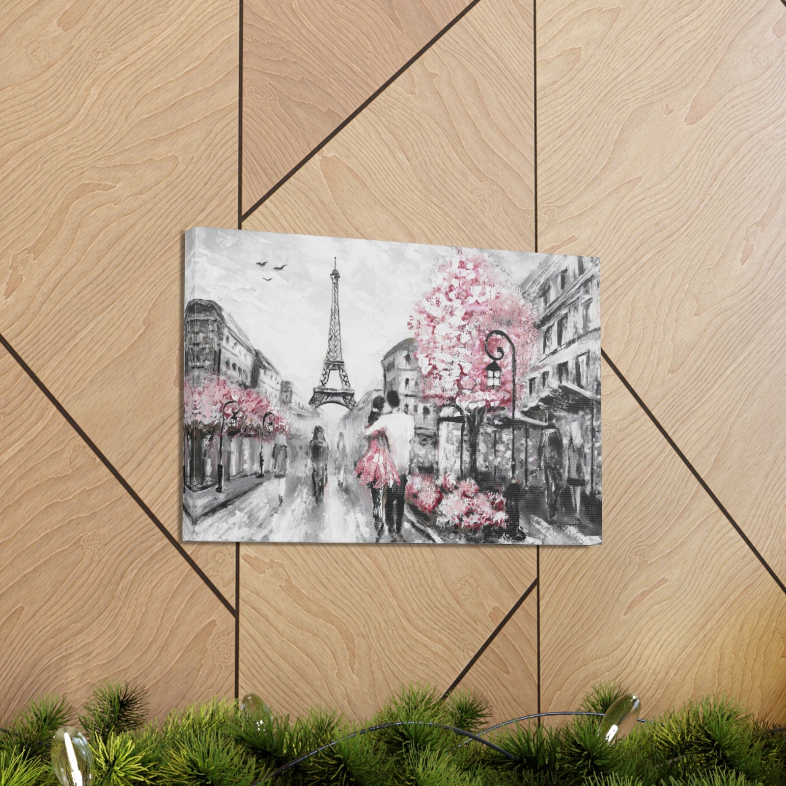 Couple Hug Pink Paris France Canvas Artwork High-Quality Breathtaking French City for Home Decor Ready to Hang-Express Your Love Gifts