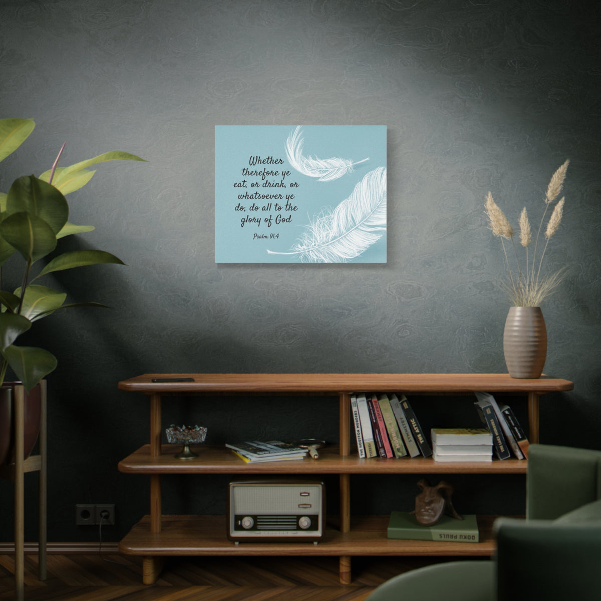 Scripture Canvas Glory Of God Psalm 91:4 Feather Christian Wall Art Bible Verse Print Ready to Hang-Express Your Love Gifts