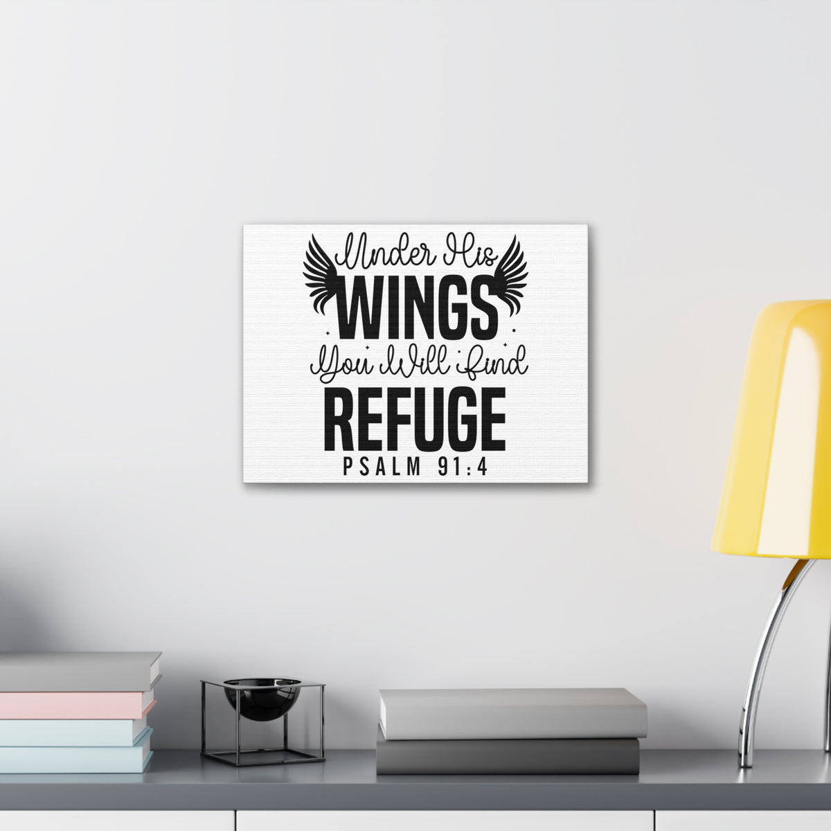 Scripture Walls Psalm 91:4 Under His Wings Bible Verse Canvas Christian Wall Art Ready to Hang Unframed-Express Your Love Gifts