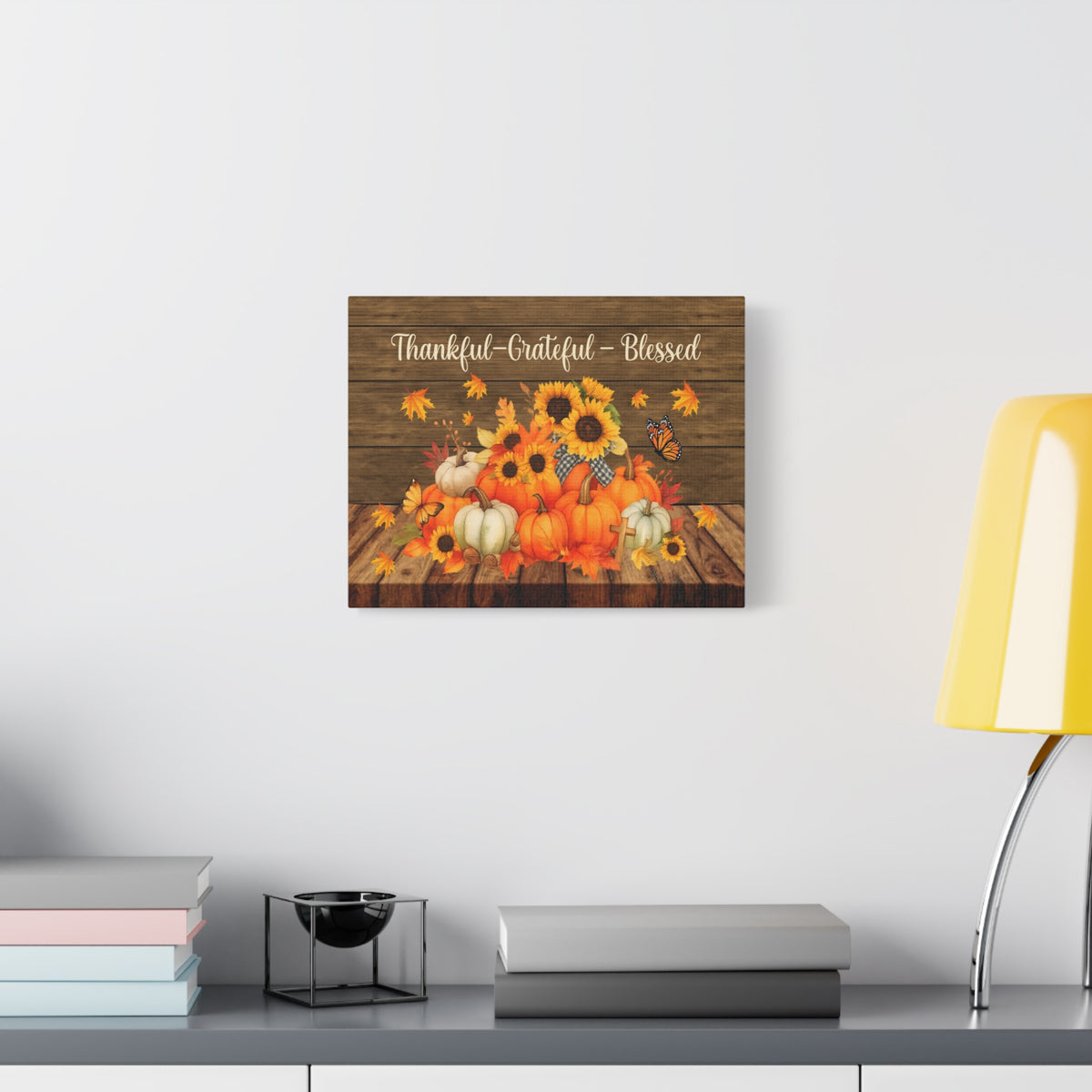 Thankful Grateful Blessed Pumpkin Canvas Wall Art – Rustic Autumn Decor-Express Your Love Gifts