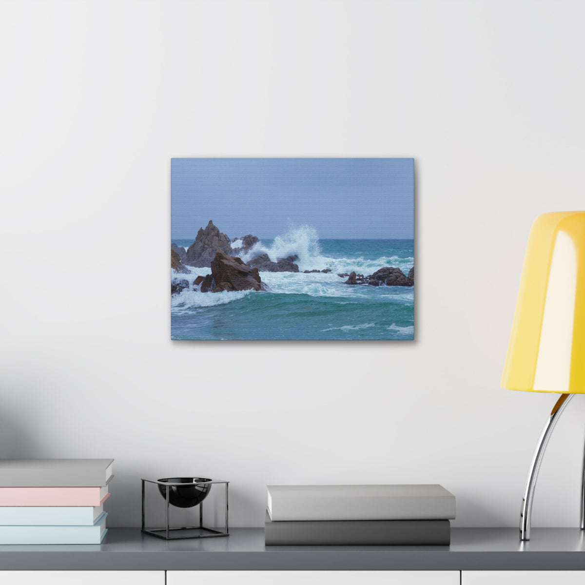 Sea Waves Crash Against Rocks Large Splashes Ocean Canvas Wall Art for Home Decor Ready-to-Hang-Express Your Love Gifts