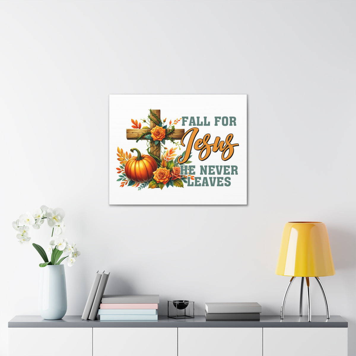 Scripture Walls Jesus Never Leaves Autumn Bible Verse Canvas Christian Wall Art Ready to Hang Unframed-Express Your Love Gifts