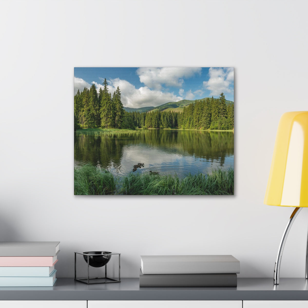Lake Reflection Green Forest Nature Wilderness Photography Canvas Wall Art for Home Decor Ready-to-Hang-Express Your Love Gifts