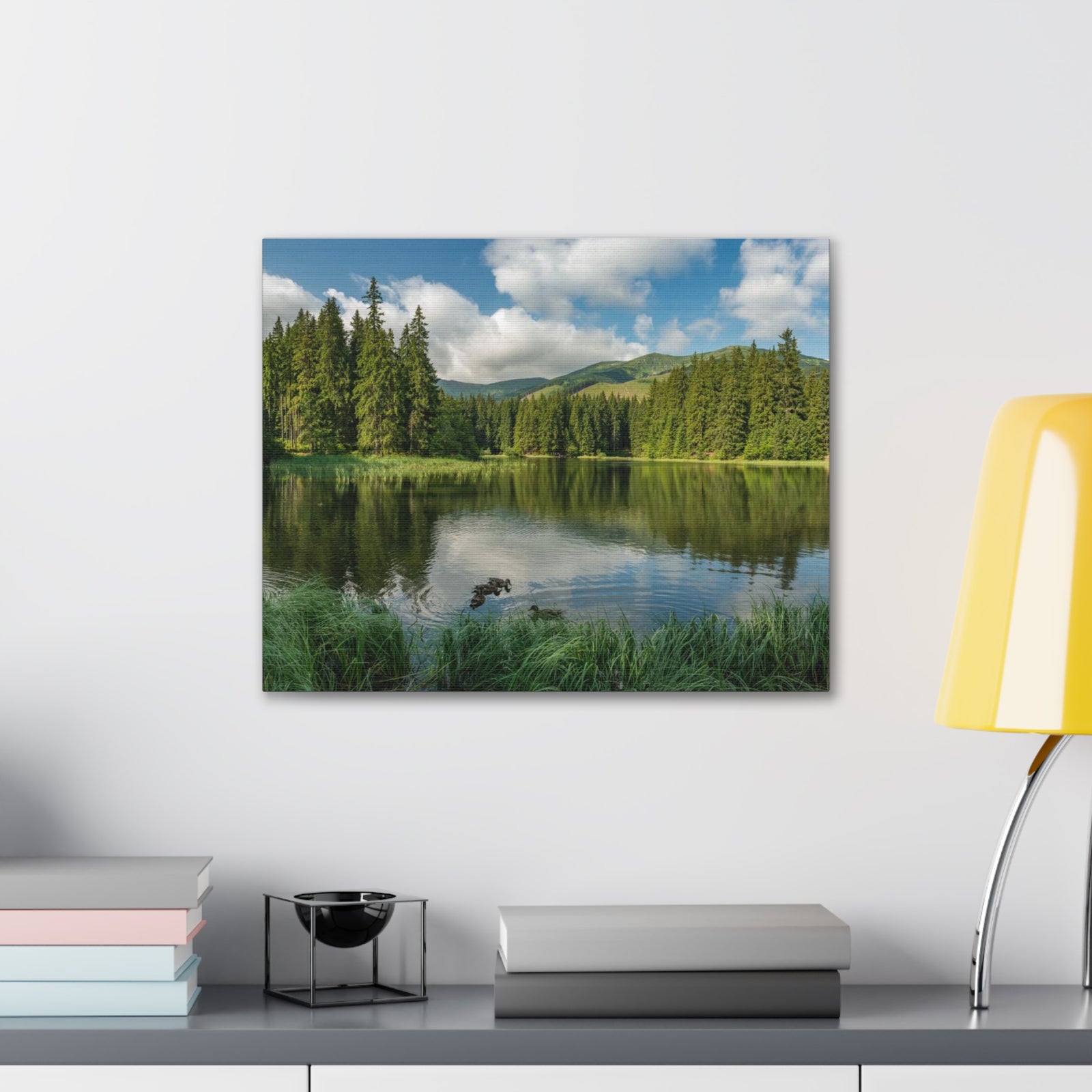 Lake Reflection Green Forest Nature Wilderness Photography Canvas Wall Art for Home Decor Ready-to-Hang-Express Your Love Gifts