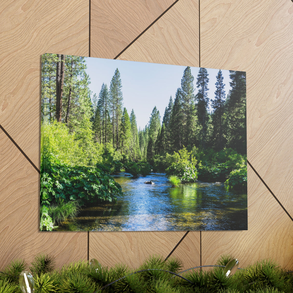 River Through The Green Forest Nature Wilderness Photography Canvas Wall Art for Home Decor Ready-to-Hang-Express Your Love Gifts