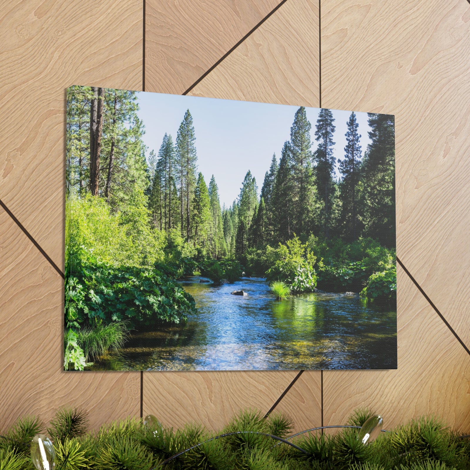 River Through The Green Forest Nature Wilderness Photography Canvas Wall Art for Home Decor Ready-to-Hang-Express Your Love Gifts