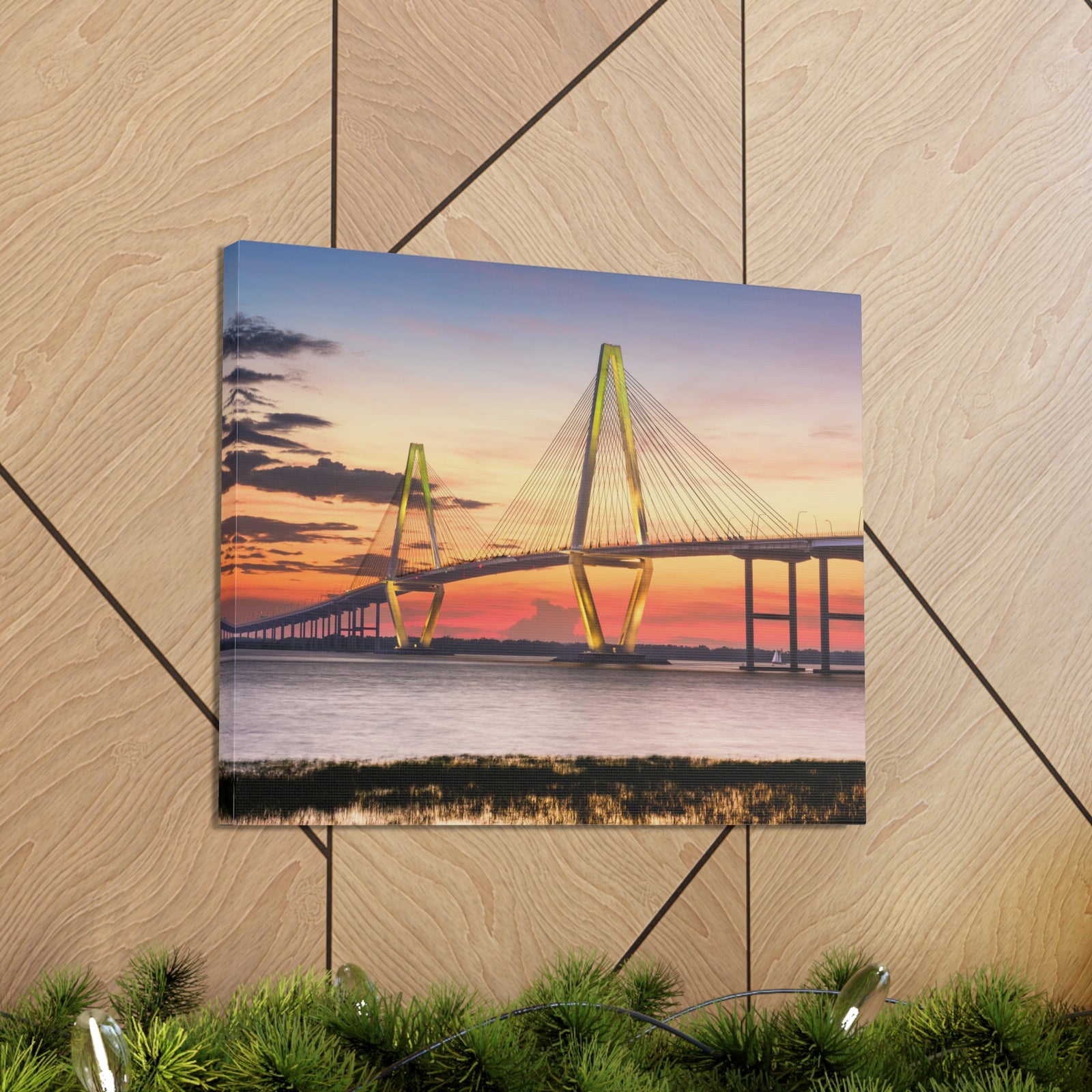 Jr Cooper River Bridge Charleston South Carolina Nature Wilderness Photography Canvas Wall Art for Home Decor Ready-to-Hang-Express Your Love Gifts